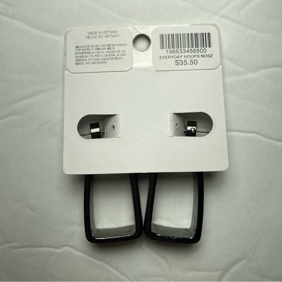 NEW Chico’s Hematite Tone Pavé Rectangle Hoops Statement Earrings Everyday Wear - Picture 6 of 9